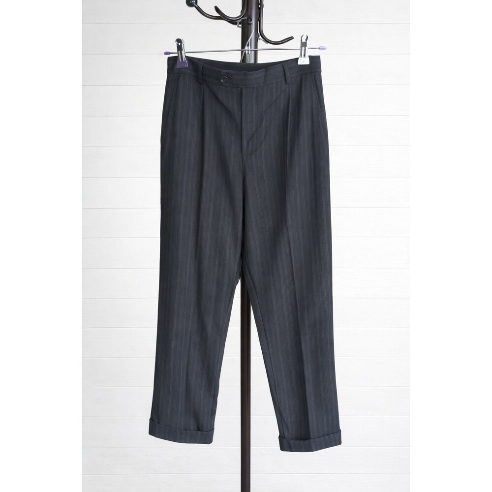 ENZO Men’s 32x27 Black Striped Wool Pleated Dress Trousers